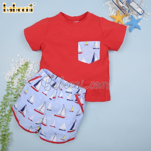 Sailboat printed boy set clothing – BB2967