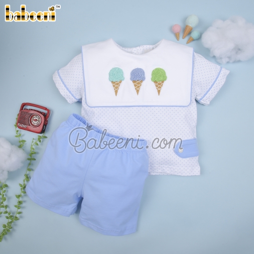 French knot hand embroidery boy 2pcs set – BB2995A