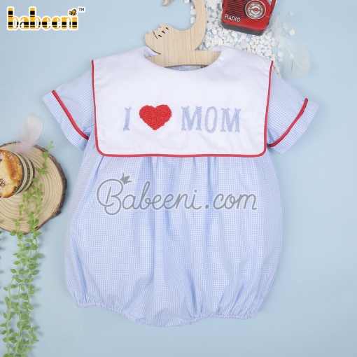 I love Mom embroidery boy bubble – BB3016A