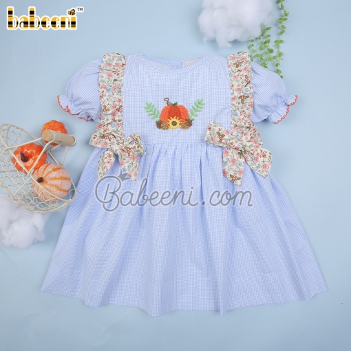 Pumpkin French knot embroidery baby ruffle dress – BB3021