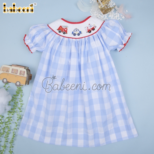 Car hand smocked girl dress with red zigzag – BB3032B