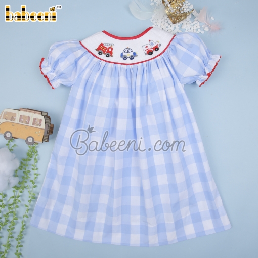 Car hand smocked girl dress with red zigzag – BB3032