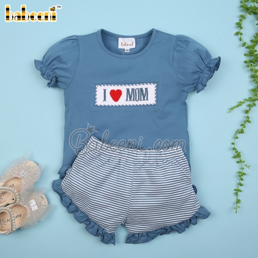 I love Mom hand smocked girl set clothing – BB3049A