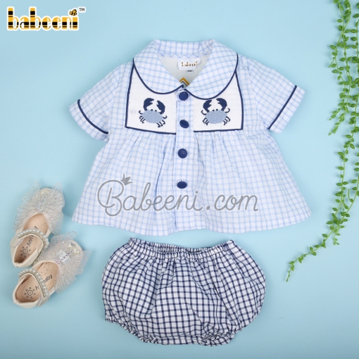 Crab hand smocked boy short set – BB3069A