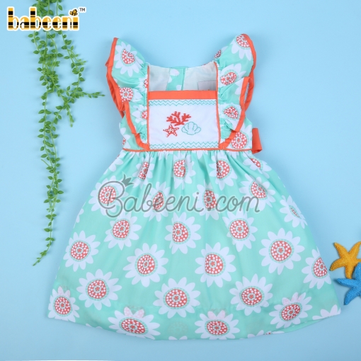Starfish Coral Embroidery Sunflower Dress For Girl – BB3078