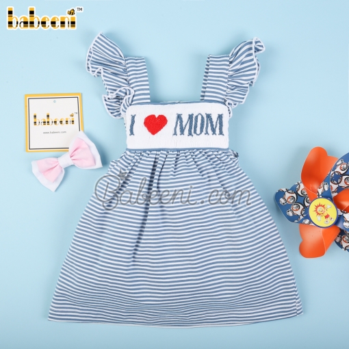 I love Mom hand smocked baby dress for little girls – BB3083