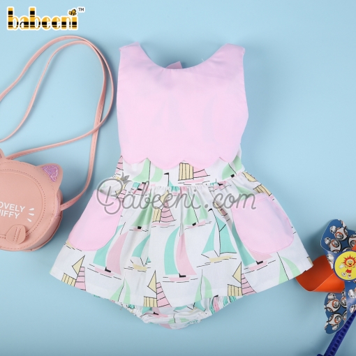 Sailboat printed baby bubble for little girls – BB3084A