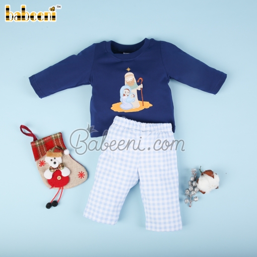 Christmas pattern applique boy 2 piece set – BB3085A