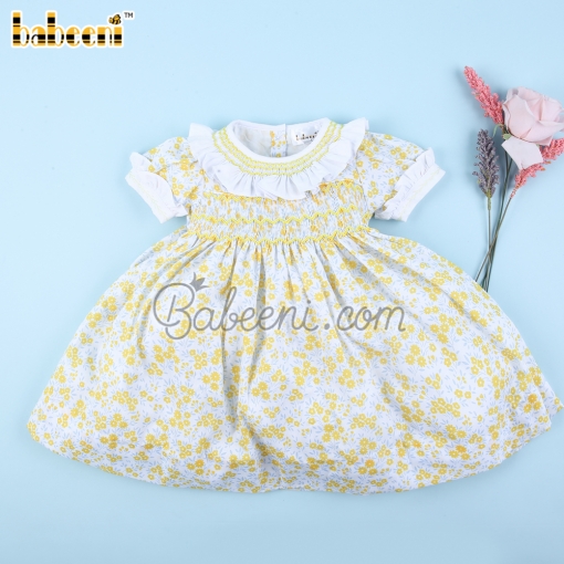 Yellow floral smocked dress - BB3107 