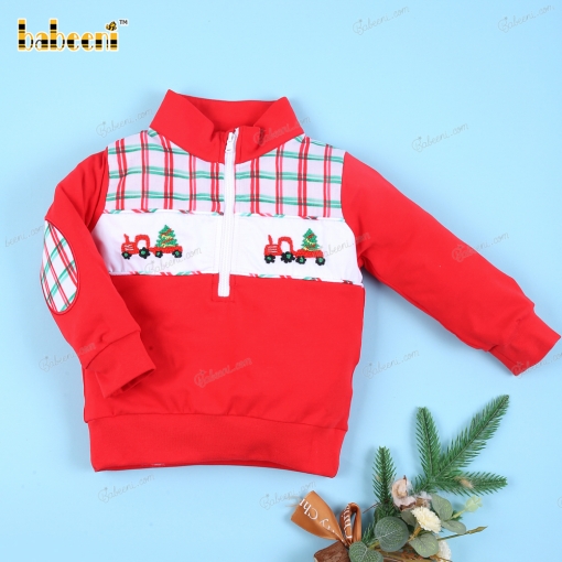 Christmas tree car carrying boy pullover - BB3120