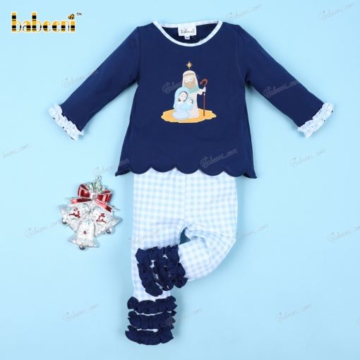 Jesus Applique Navy Outfits For Girl - BB3127