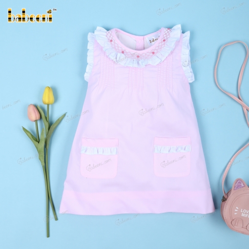 Embroidery Peach Dress With White Accent For Girl - BB3131
