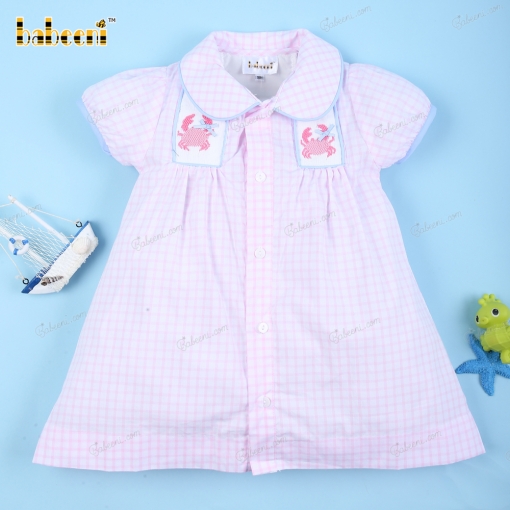 Light Pink Smocked Dress With Crab For Girl - BB3144