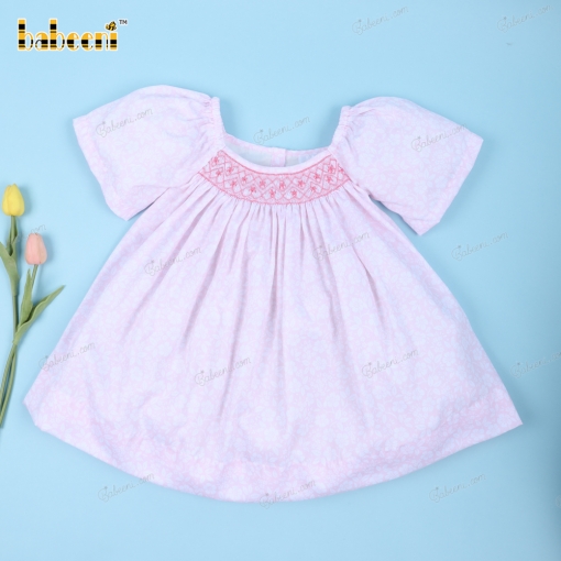 Smocked Geometric Bishop Dress In Pink For Girl - BB3145A