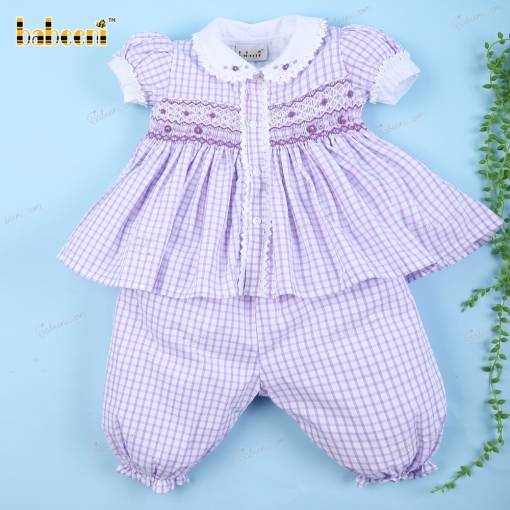 Lavender Geometric Smocked 2 Pieces Set For girl - BB3149