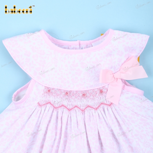 Geometric Smocked In Pink Hand Embroidery Flower For Girl - BB3132