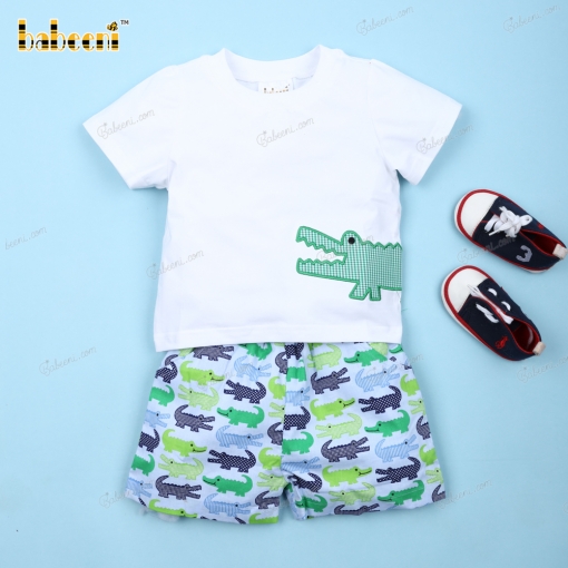 Cute Alligators Applique 2 Pieces Set For Boy - BB3166A