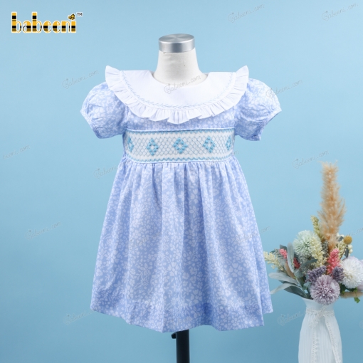 Hand Embroidery Floral Geometric Dress In Blue For Girl - BB3167