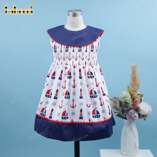 Plain Dress In Red Navy Sea Theme For Girl - BB3168