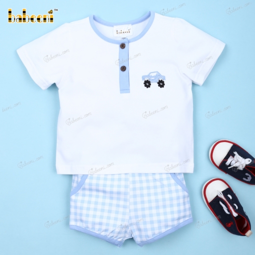 Applique Set Clothing White With Car For Boy - BB3169