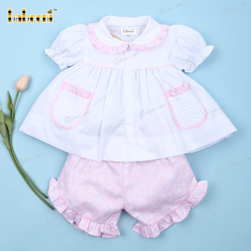 Plain 2 Piece In White And Pink Floral Printed For Girl - BB3178A