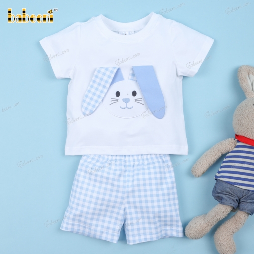Applique Easter Outfits In White With Bunny For Boy - BB3180