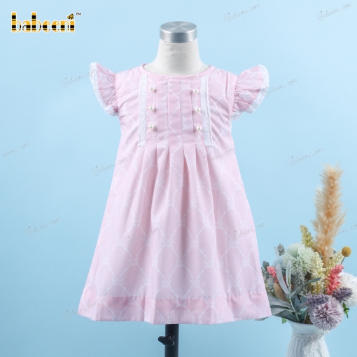 Plain Dress In Pink With Pearls Buttons For Girl - BB3184