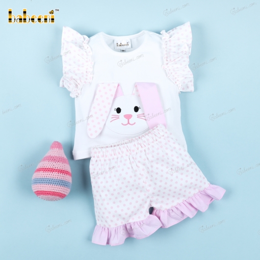 Applique Short Set Peach Pink With  Bunny For Girl - BB3190