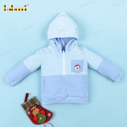 Hoodie In Blue Santa French Knot For Boy - BB3197