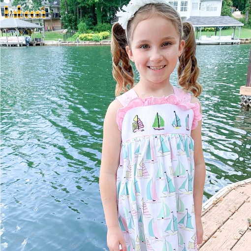 Smocked Sundresses In Light Pink With Boats For Girl  