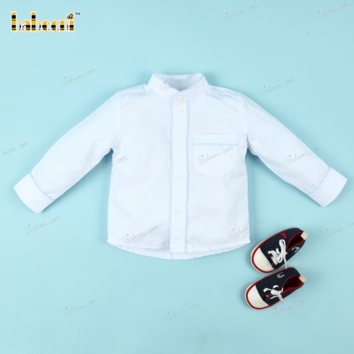 Collarless Shirt In White With Blue Accent For Boy - BB3191 