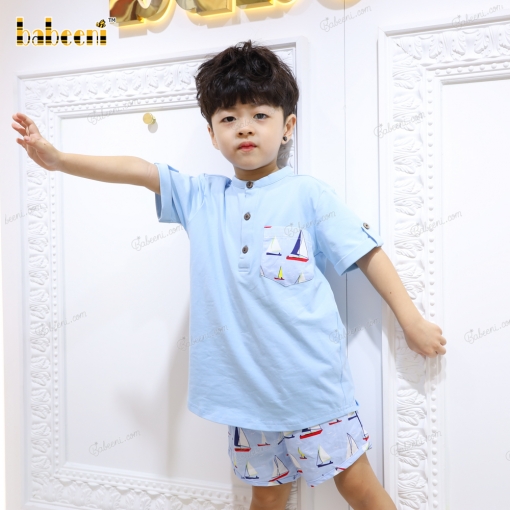 Sailboat printed boy set clothing – BB3018A