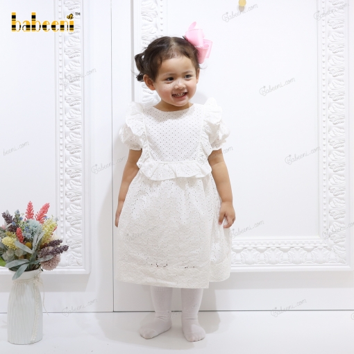 Lace Dress In White With Flower Patten For Girl - BB3176