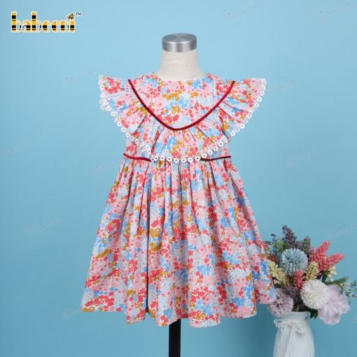 Plain Dress In Floral And Red Line For Girl - BB3220