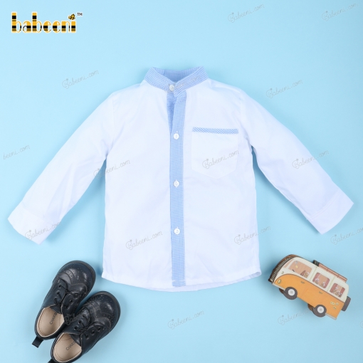 Shirt In White And Blue Accent Neck For Boy - BB3229