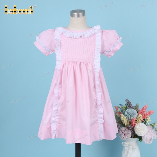 Plain Pink Dress And White Strip Middle For Girl - BB3232
