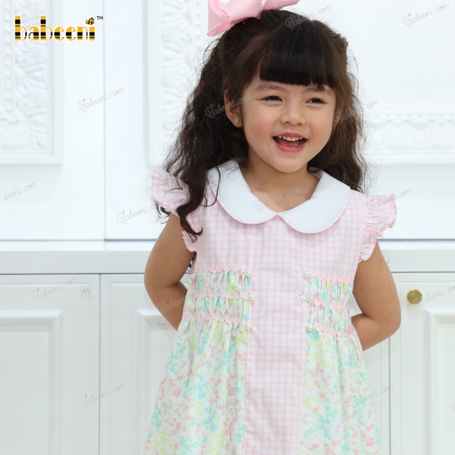 Flower printed baby pink window pane dress – BB3044A
