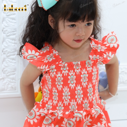 Sunflower printed in coral baby dress - BB3102A
