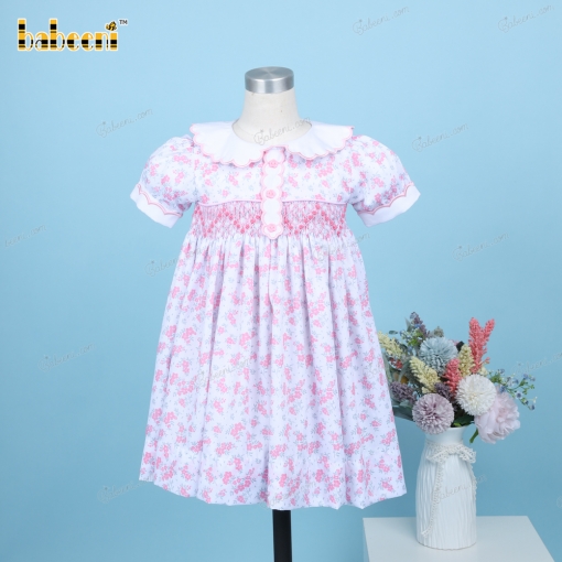 Geometric Dress Pink Floral 3 Buttons On Front For Girl - BB3242