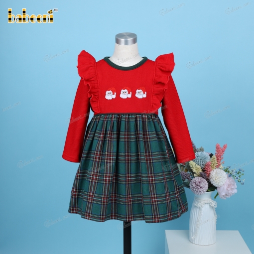Crochet Embroidery Santa Dress Red And Green For Girl - BB3243