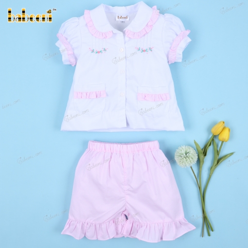 2-Piece Set  Embroidery Flower White Pink For Girl - BB3245
