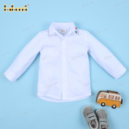 Shirt White Car Hand Embroidery For Boy - BB3250