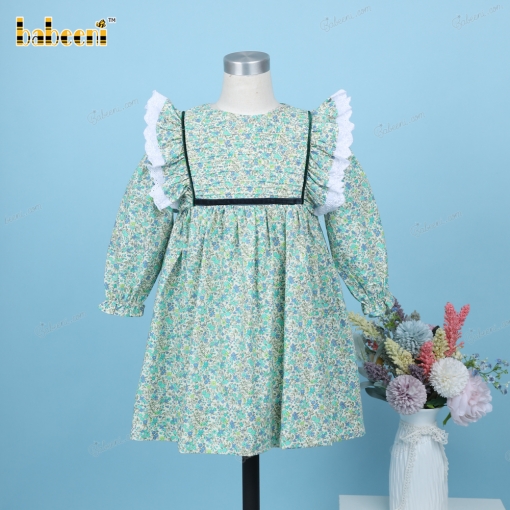 Plain Dress Green Floral Butterfly Neck For Girl - BB3251A