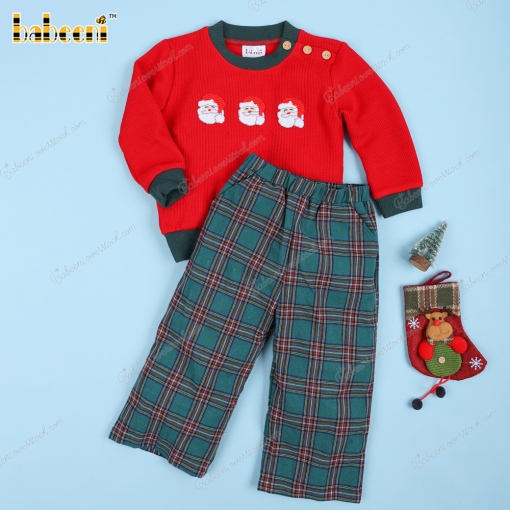 2 Piece Set Christmas Theme Red Green Santa Claus For Boy - BB3259