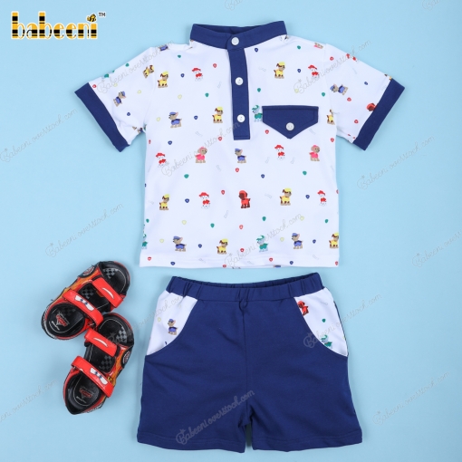 2 Piece Set Fire Dog Navy And White For Boy - BB3260