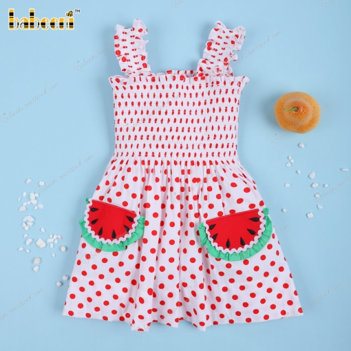 Shirred Watermelon Red Dots On White For Girl - BB3264