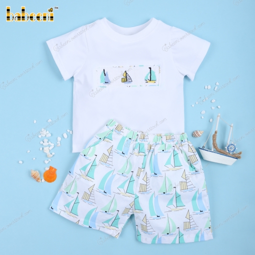 2 Piece Set Hand Smocked Boat For Boy - BB3274