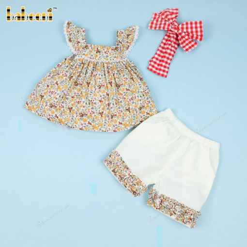 Shirred 2 Piece Set Yellow Floral Pattern For Girl - BB3281