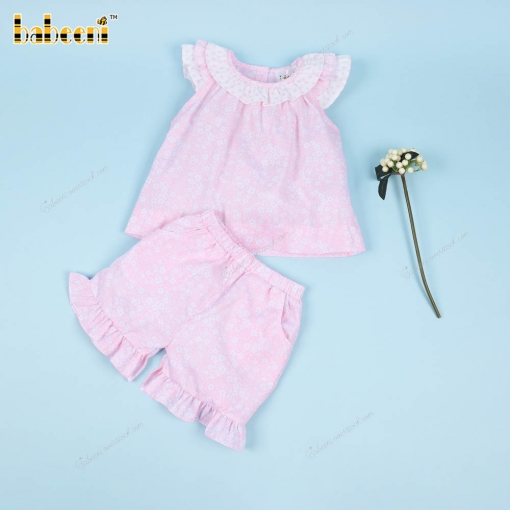 2 Piece Set Pink Floral Pattern Back Button For Girl - BB3282