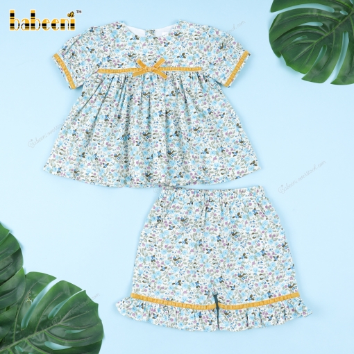 Plain 2-Piece Set Floral And Yellow Bow For Girl - BB3298